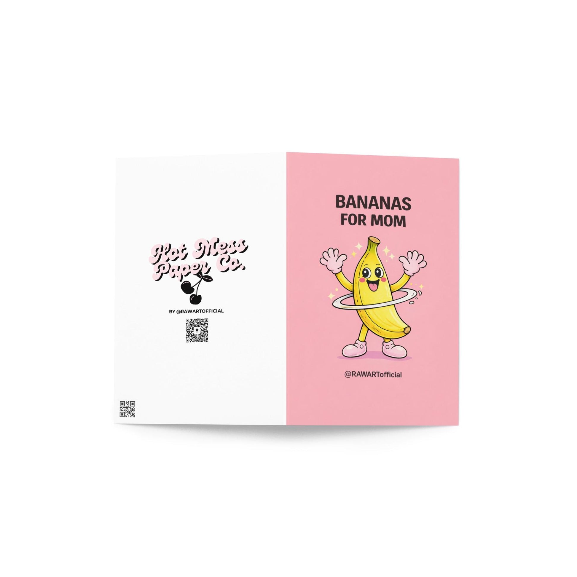 funny mother’s day card with happy banana character spinning on pink background bananas for mom illustration