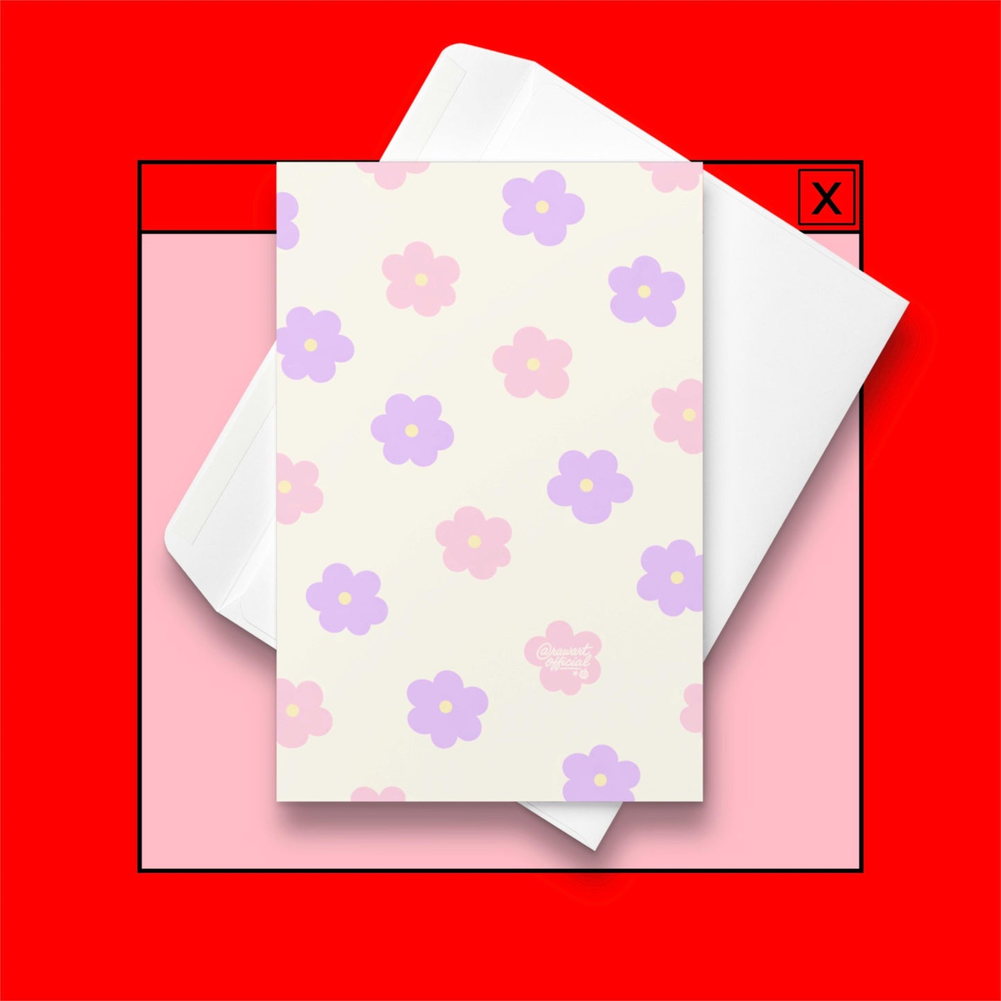 spring mother’s day greeting card with pink and purple retro flower pattern on cream background