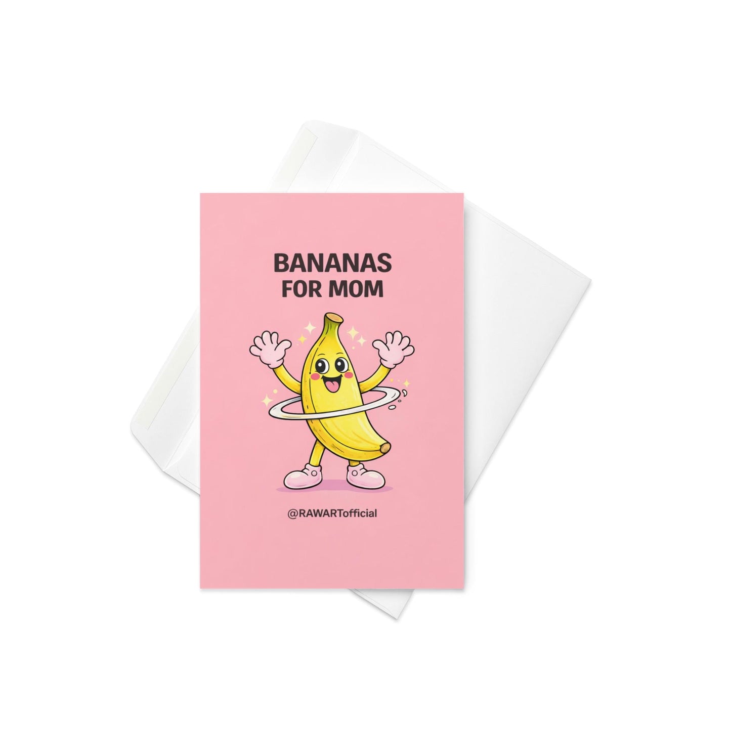funny mother’s day card with happy banana character spinning on pink background bananas for mom illustration