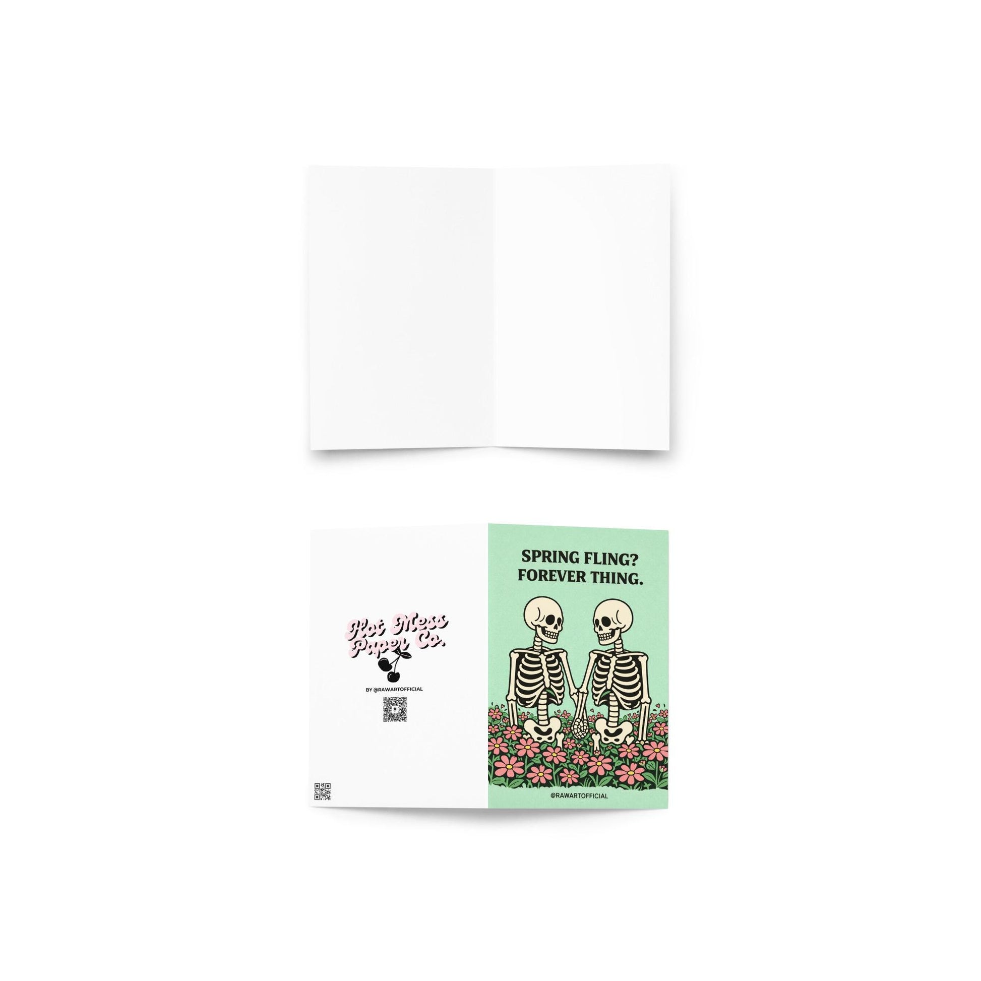 skeleton couple holding hands in flowers spring spooky anniversary card illustration