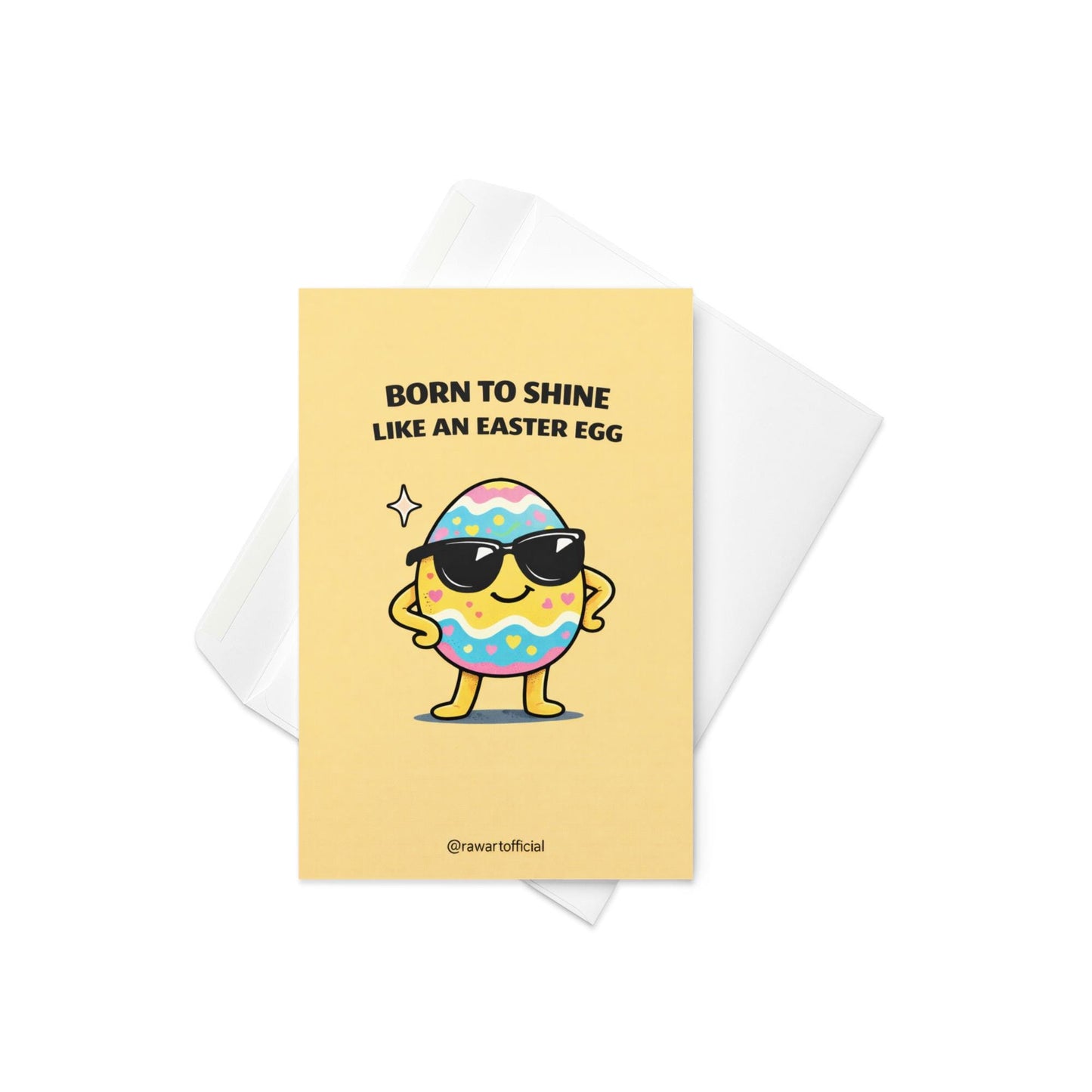 funny easter birthday greeting card with colorful easter egg wearing sunglasses and text born to shine like an easter egg