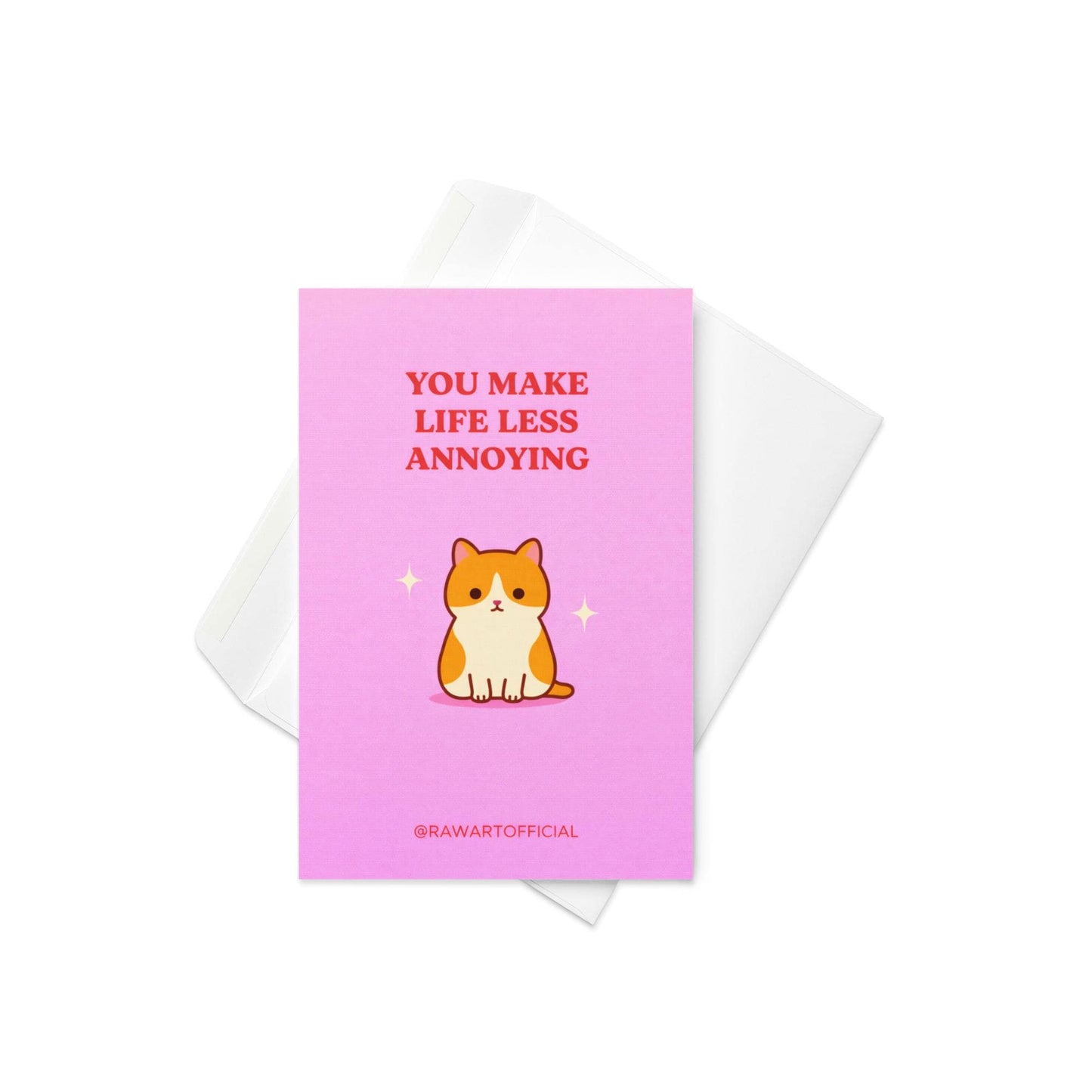 Funny relationship card with text “you make life less annoying” in colorful retro typography on a bold background
