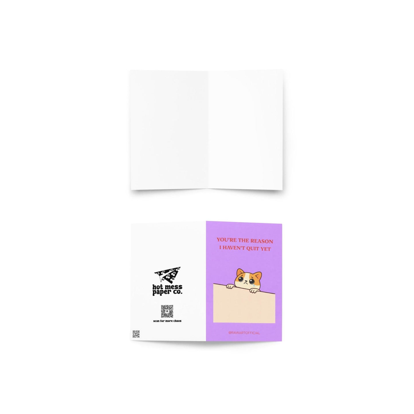 Funny coworker card with text “you’re the reason I haven’t quit yet” on a pastel background